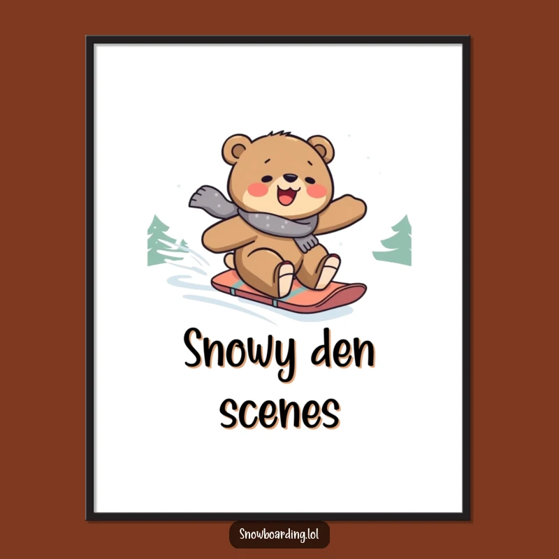 Funny Snowboard Bear Digital Art: Instant Hilarious Winter Wall Decor
