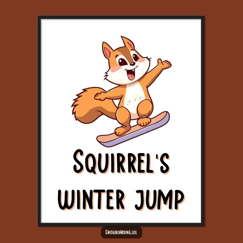 Funny Squirrel Snowboard Jump Digital Art Print - Instant Hilarious Decor