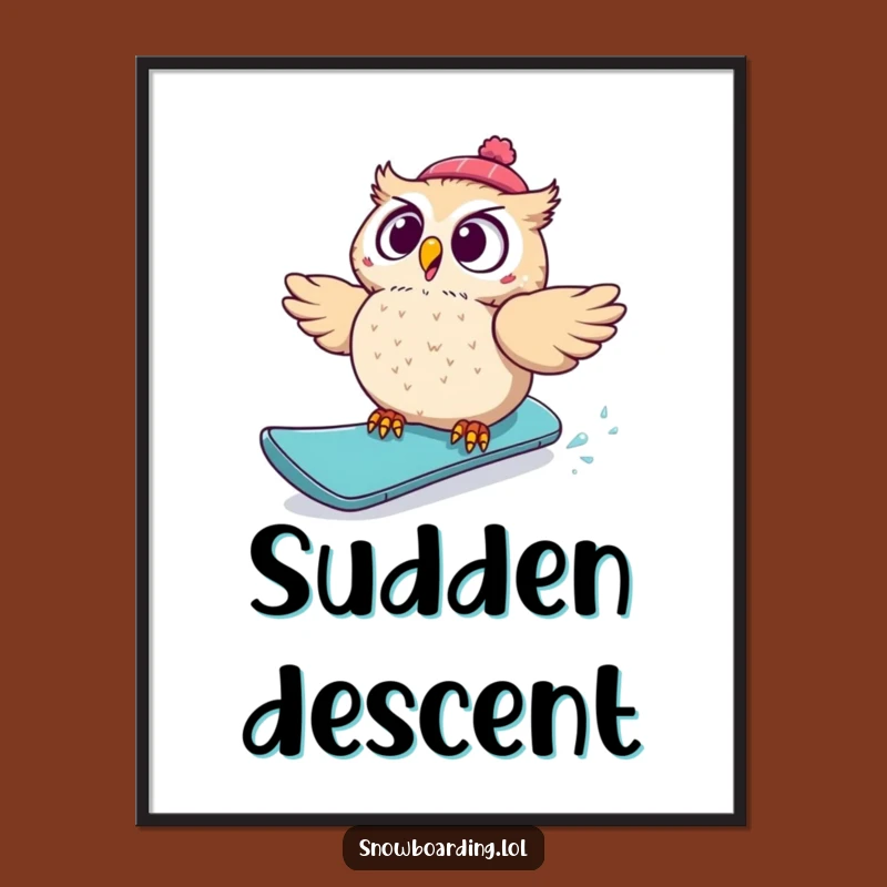 Funny Startled Owl Snowboard Digital Print: Instant Hilarious Decor & Perfect Gift!