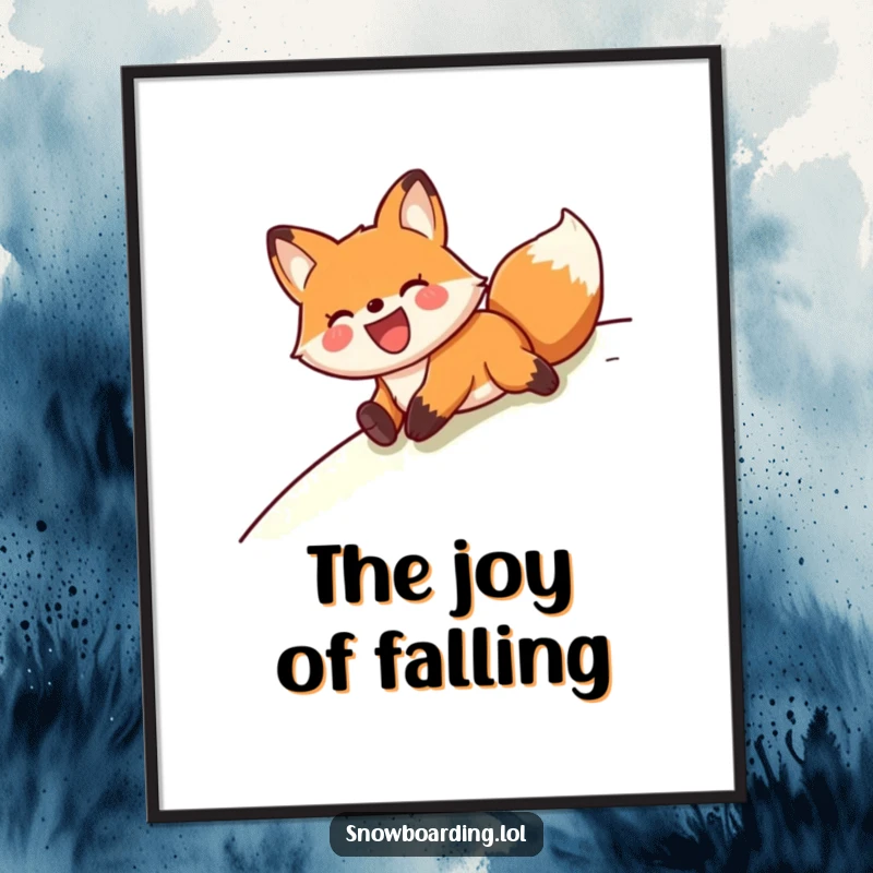 Funny joyful fox sliding on its belly down a slope, available as an instant download digital art print.