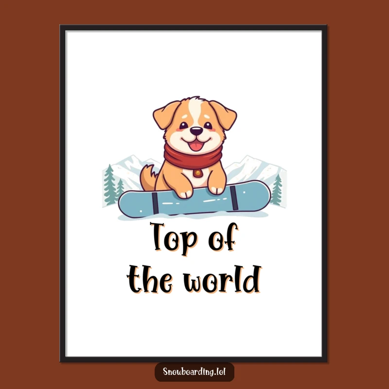 Funny Content Dog Snowboarder Digital Print: Instant Mountain Calm for Your Space