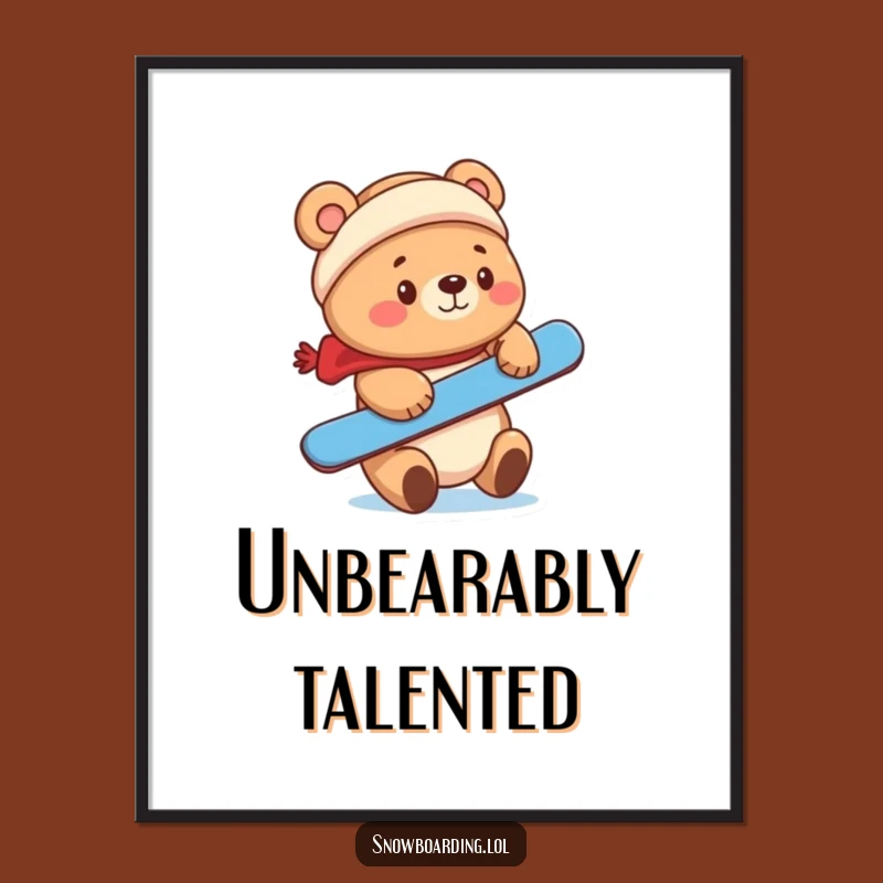 Funny Bear Snowboarder Digital Art: Cute Balance for Instant Gift