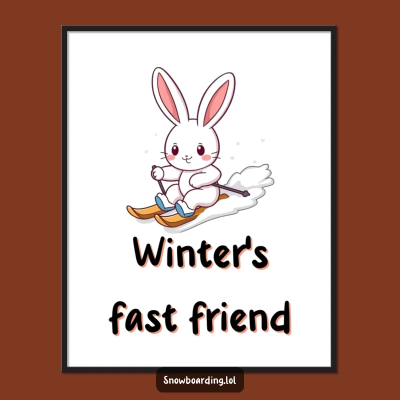 Funny Digital Art: Bunny Snowboarding Carves - Instant Cheerful Print