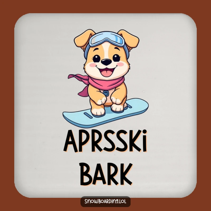 Funny Puppy Snowboarder Drink Coaster Set: Grinning Dog Protection, Clever Funny Gift!