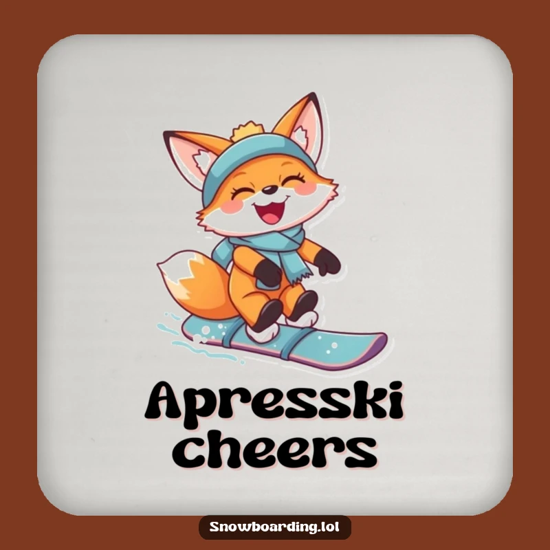 Funny Snowboard Fox Drink Coaster: Protect Surfaces with Joyful Art