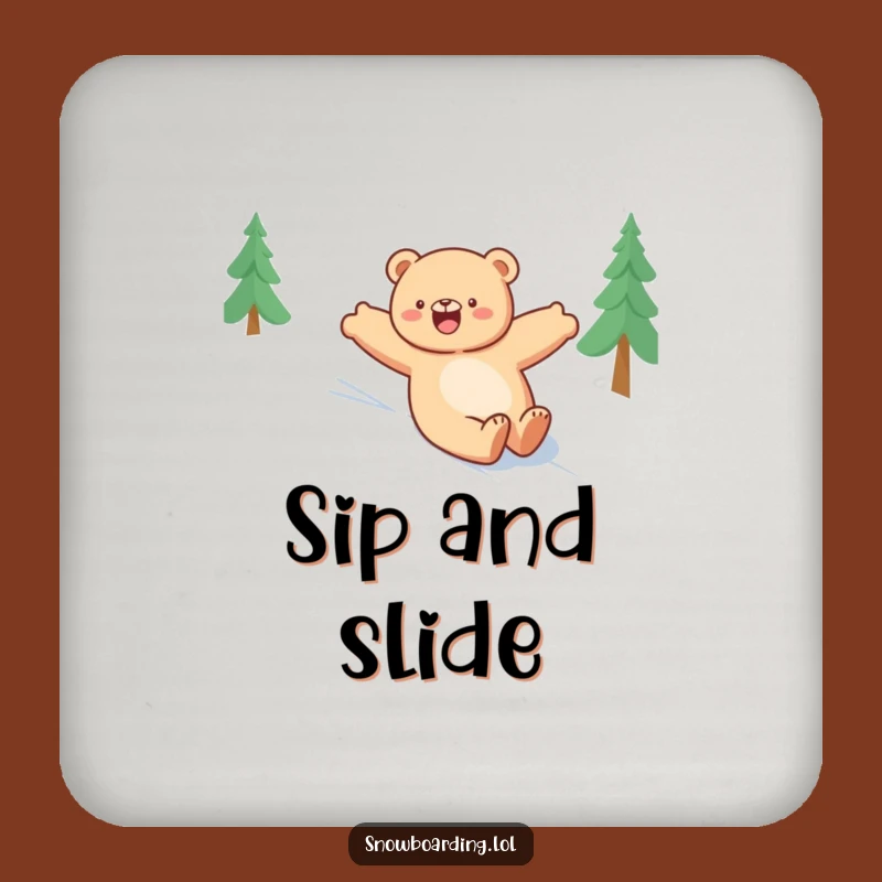 Funny Bear Snowboarding Drink Coaster, Happy Table Protector, Hilarious Decor