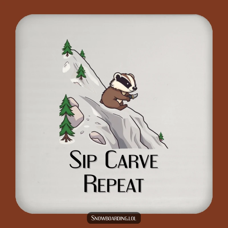 Funny Brave Badger Snowboard Drink Coaster: Protect Surfaces with Style