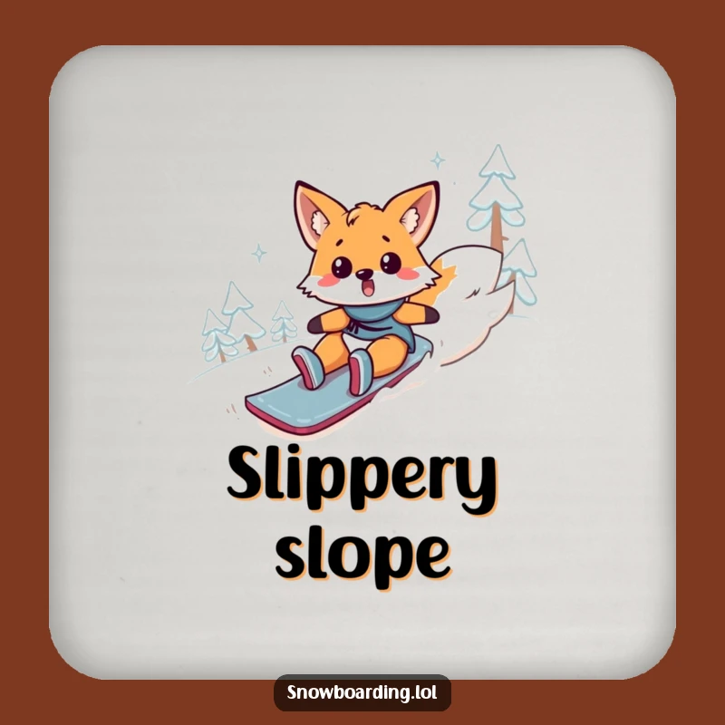Funny Fox Snowboard Fail Coaster: Surprised Animal Tumbling, Protect Surfaces, Gift