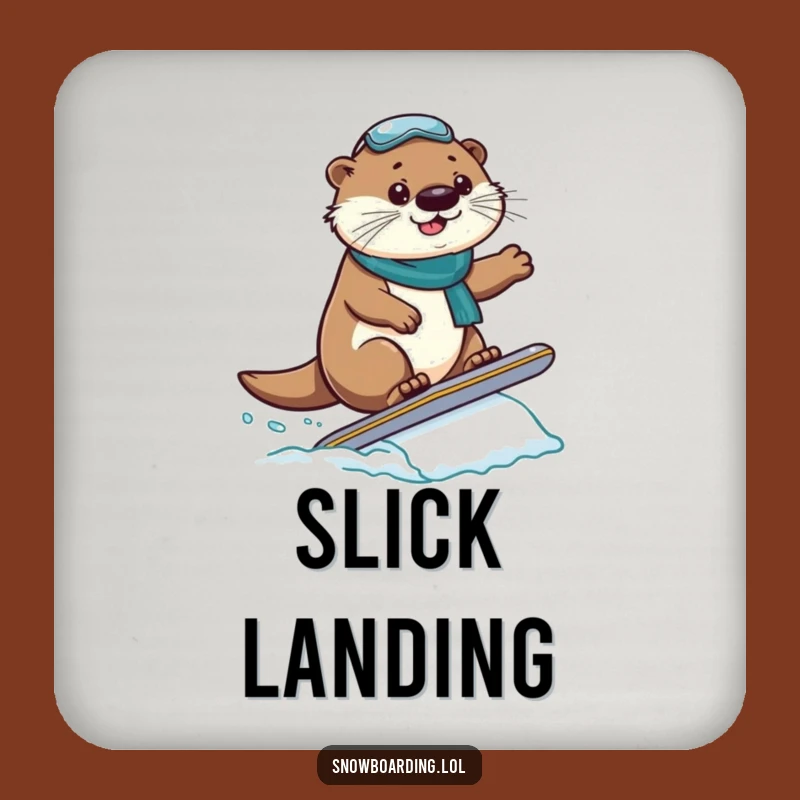 Funny Otter Snowboarder Drink Coaster Set: Proud Landing Protection, Clever Funny Gift!