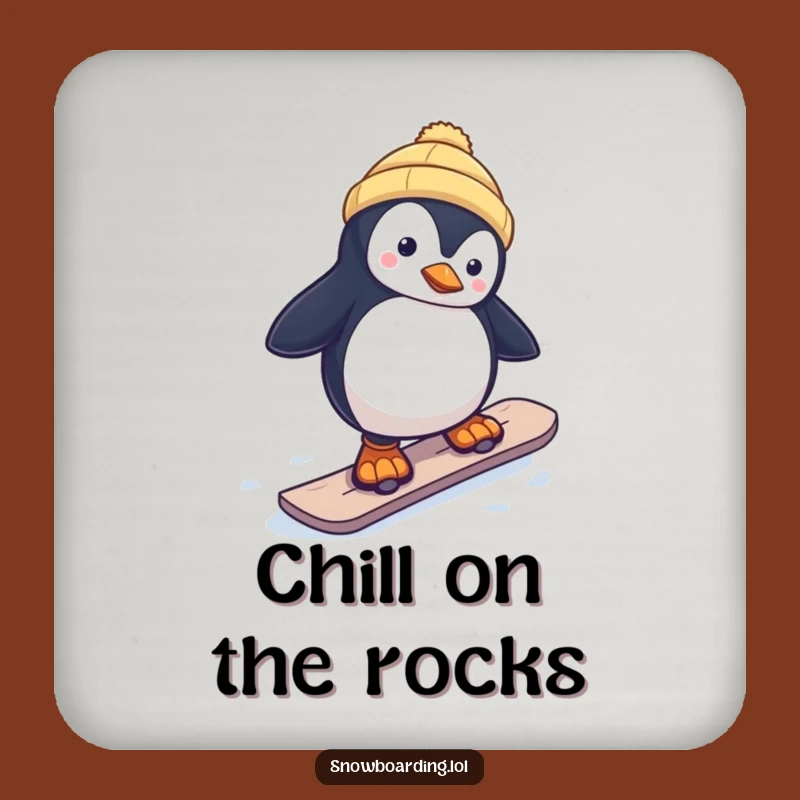 Funny Penguin Snowboarder Coaster Set: Protect Surfaces with Humor