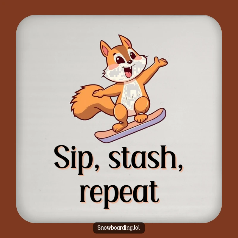 Funny Squirrel Snowboard Jump Drink Coaster - Protect Surfaces with Woodland Fun