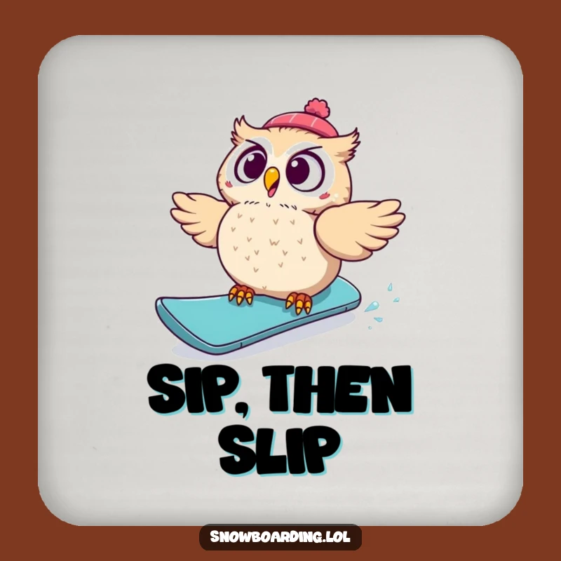 Funny Startled Owl Snowboard Coasters (Set of 4): Protect Surfaces with Hilarious Gifts!