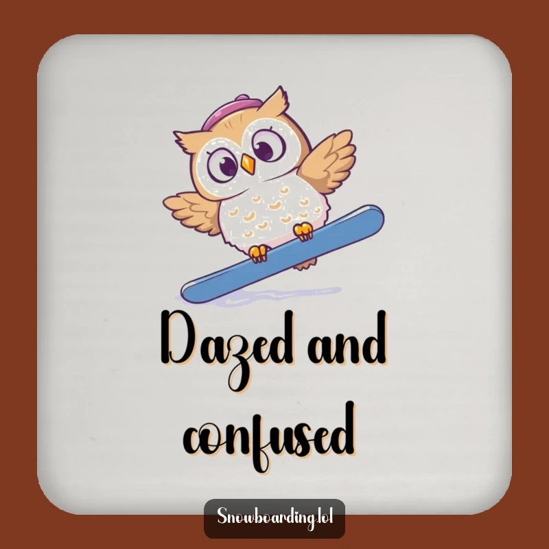 Funny Startled Owl Snowboard Drink Coaster: Protect Surfaces with Surprise