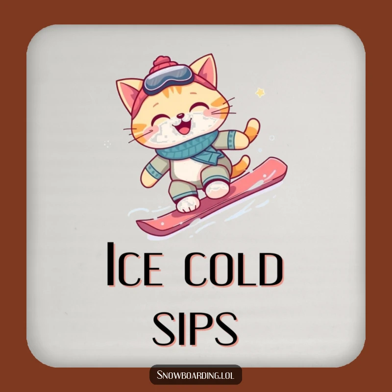 Funny Snowboarding Cat Coaster: Protect Surfaces with Happy Style