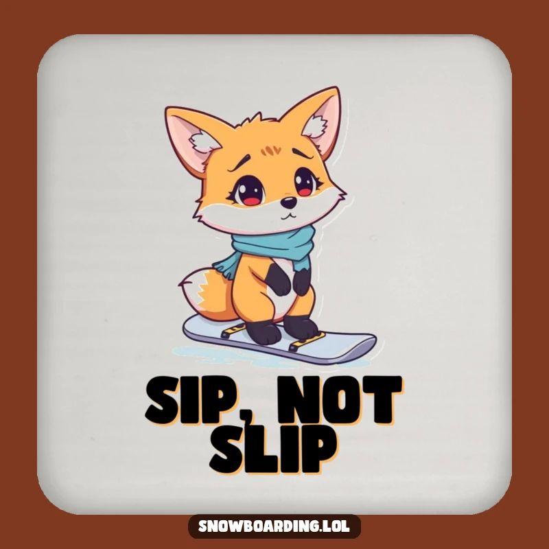 Funny Fox Drink Coaster, Confused Snowboarder Protector for Tables with Humor