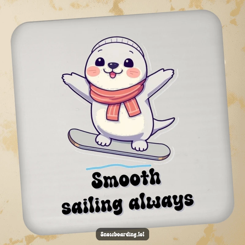 Funny Seal Snowboard Coaster, showcasing a balanced character, adding winter humor and surface protection.