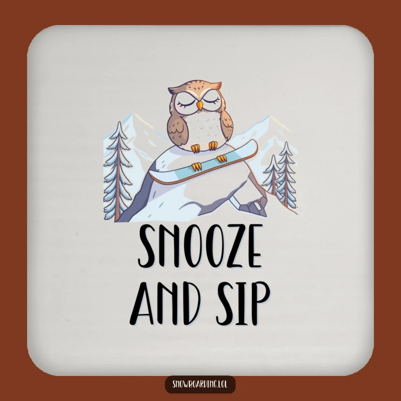 Funny Tired Owl Snowboard Coaster: Protect Surfaces with Peak Serenity