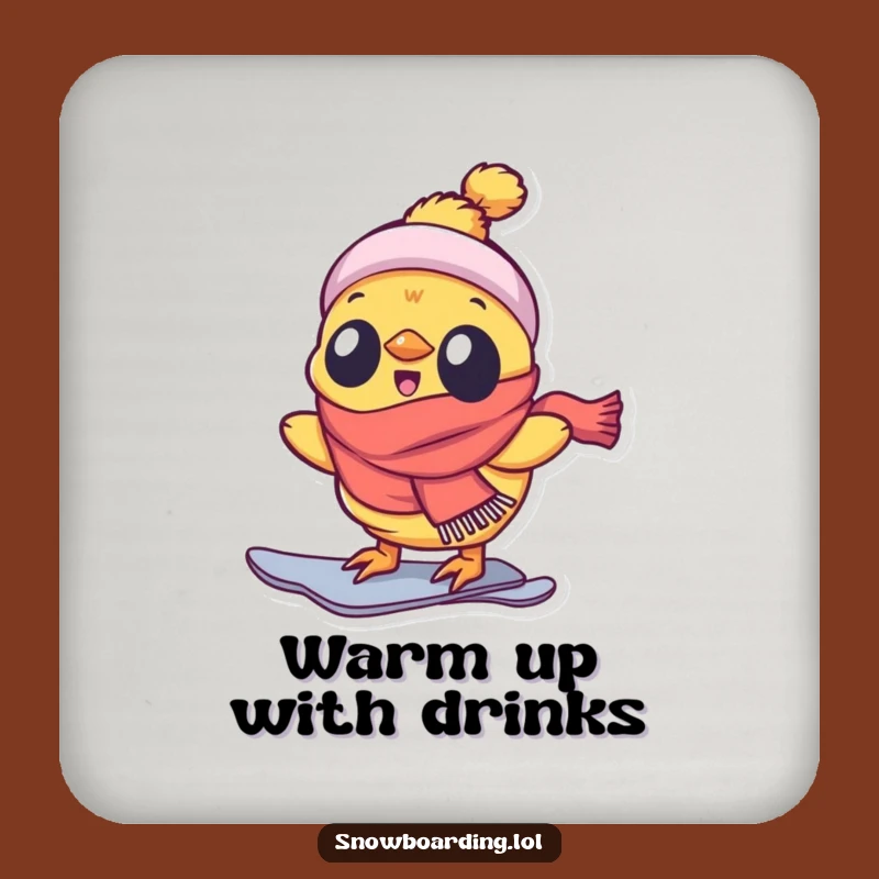 Funny Chick Drink Coaster, Enthusiastic Snowboarder Protector for Tables