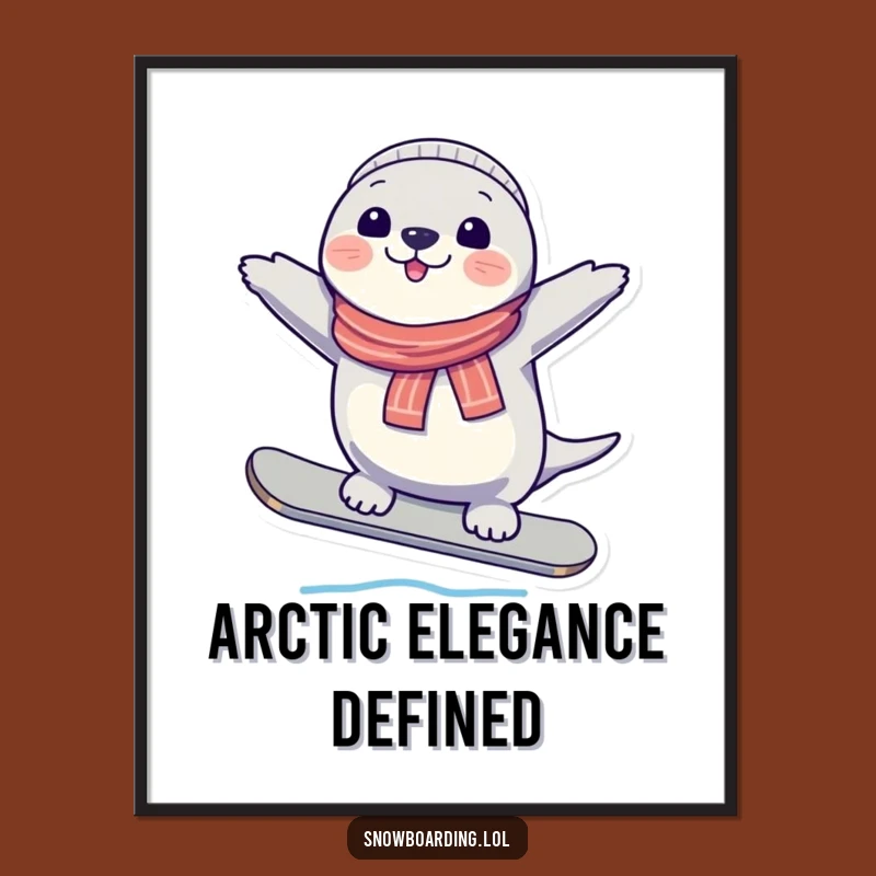 Funny Seal Snowboard Balance Poster - Joyful Wall Art for Winter Homes