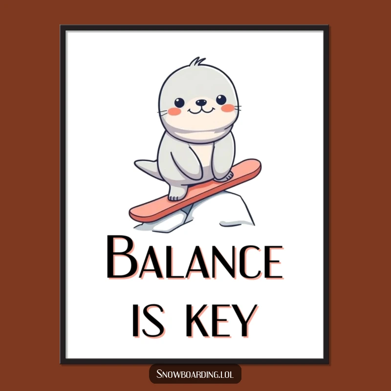 Funny Seal Snowboard Poster: Hilarious Arctic Art for Adventurous Wall Decor