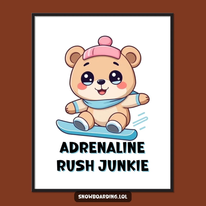Funny Bear Snowboarding Poster: Wide-Eyed Wonder - Hilarious Winter Wall Art