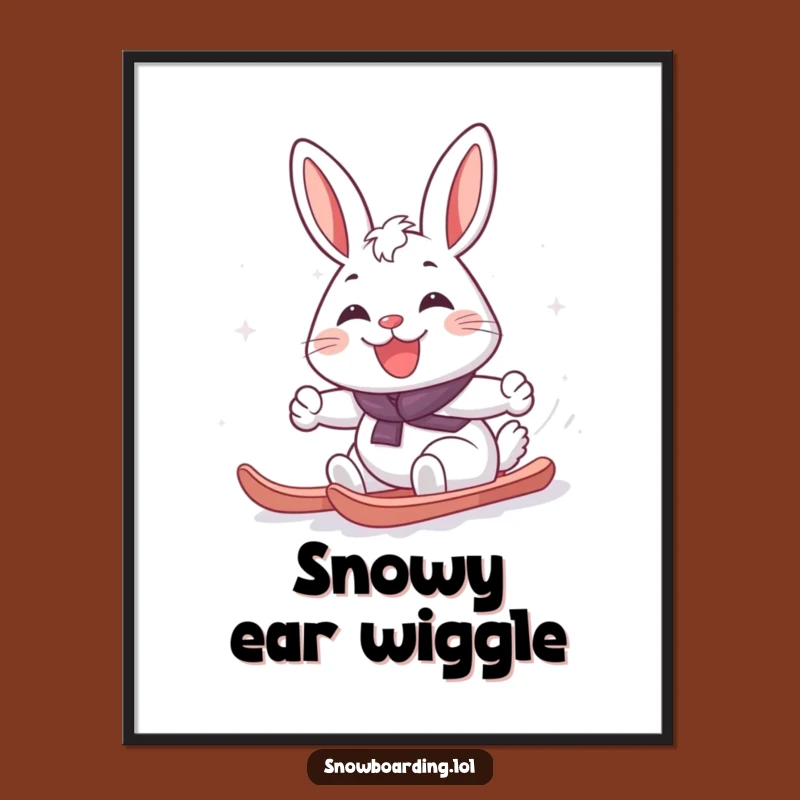 Funny Cheerful Rabbit Snowboarding Poster: Joyful Wall Art for Winter Fun
