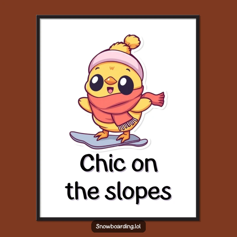 Funny Chick Poster, Enthusiastic Snowboarder Art for Wintery Walls