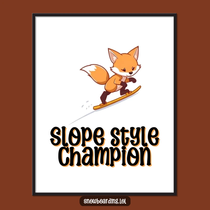 Funny Fox Skiing Poster: Hilarious Determined Descent Artwork for Your Wall