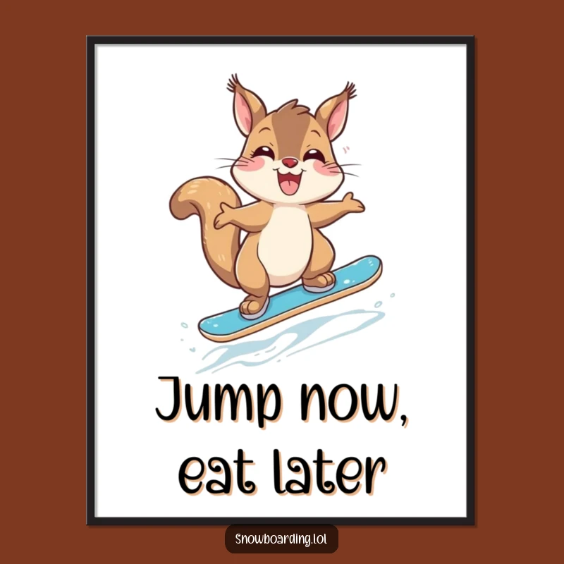 Funny Giggling Squirrel Snowboarder Poster: Cute Rodent Art for a Giggle-Worthy Space