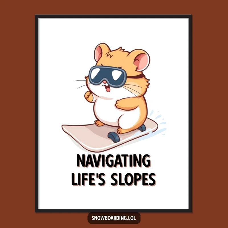 Funny Hamster Snowboard Steering Poster - Charming Wall Art for Winter Lovers