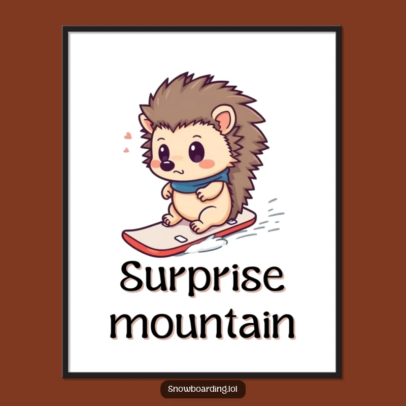 Funny Hedgehog Snowboard Poster: Surprised Rider Art, Hilarious Winter Funny Gift!