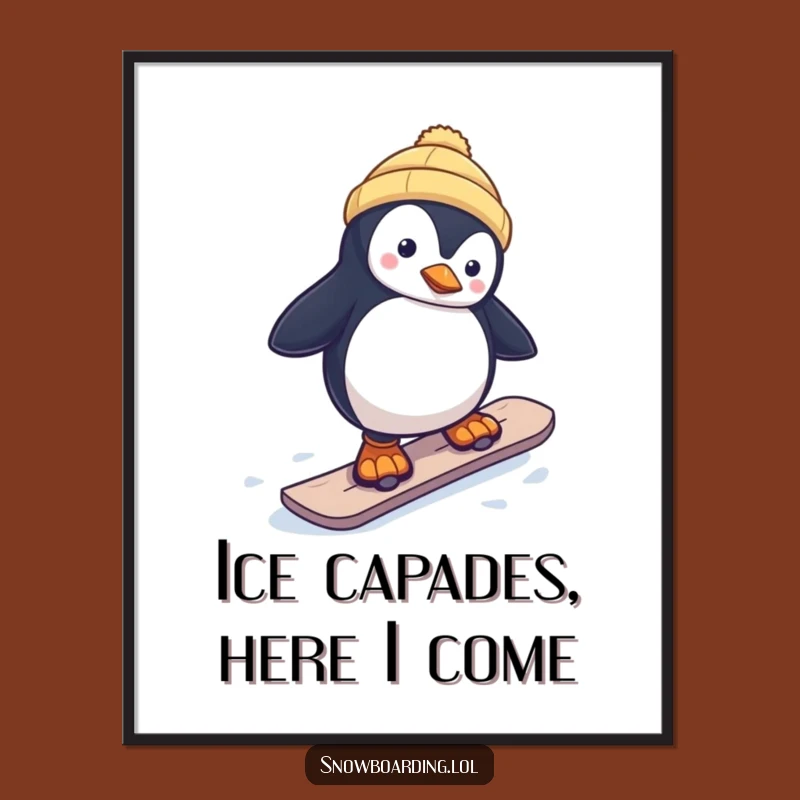 Funny Penguin Snowboarder Poster: Hilarious Winter Art for Your Wall