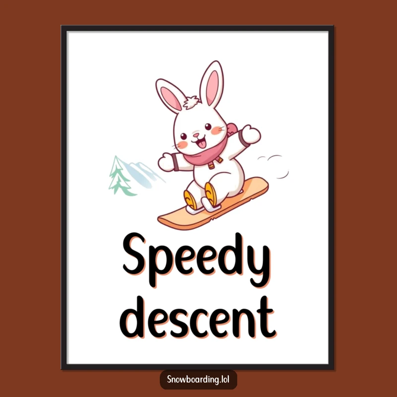 Funny Rabbit Snowboarding Poster: Cheerful Art Gift for Happy Walls