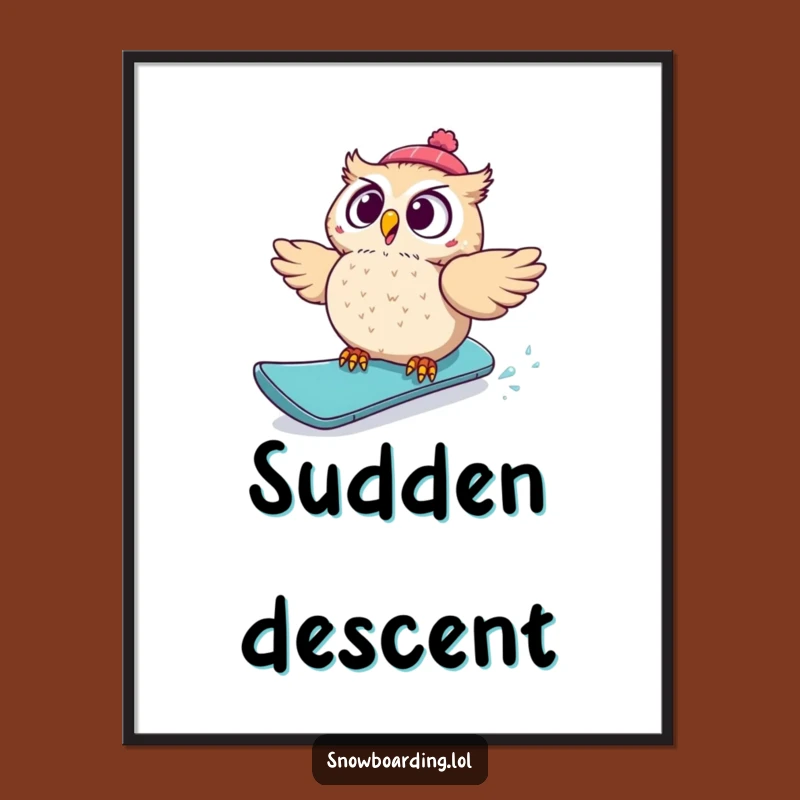 Funny Startled Owl Snowboard Poster: Hilarious Wall Art & Perfect Gift for Laughs!