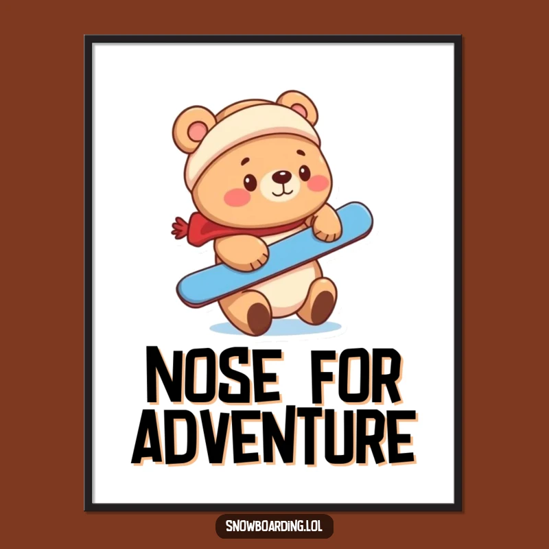 Funny Bear Snowboarder Poster: Adorable Art for a Perfect Gift
