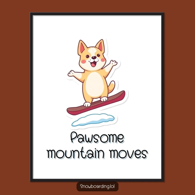 Funny Dancing Dog Snowboard Poster: Decorate Your Space with Winter Fun