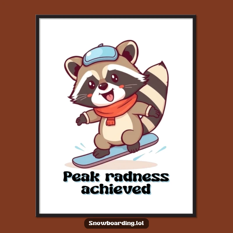 Funny Raccoon Snowboard Spin Poster - Vibrant Wall Art for Winter Sports Fans
