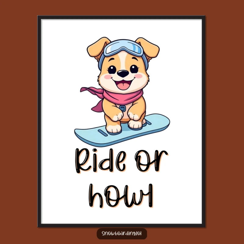 Funny Puppy Snowboarder Poster: Grinning Dog's Snowy Adventure, Great Funny Gift!