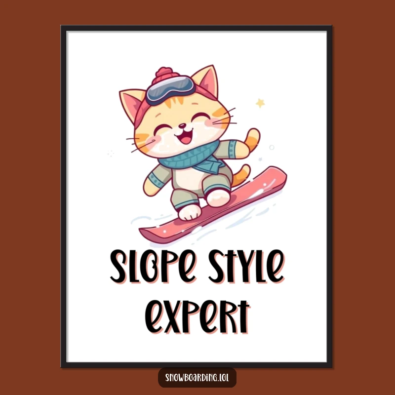 Funny Snowboarding Cat Poster: Joyful Wall Art Gift for Happy Homes