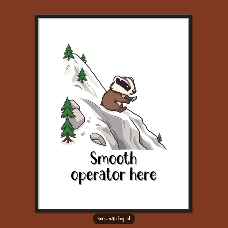 Funny Brave Badger Snowboard Poster: Decorate with Mountain Courage