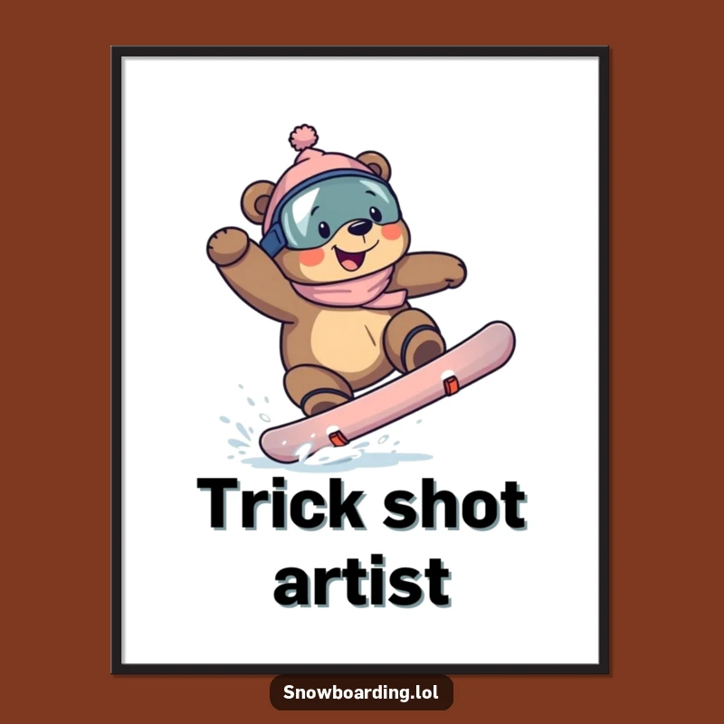 Funny Bear Snowboarding Poster: Epic Wall Art Gift for Grinning Fans