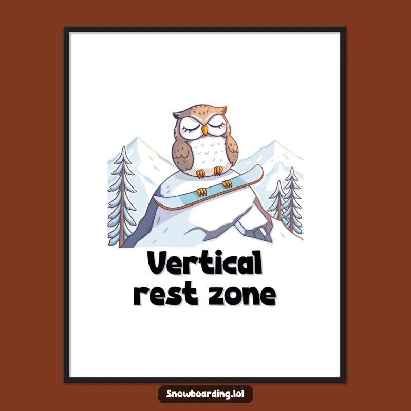Funny Tired Owl Snowboard Poster: Decorate Your Space with Peak Relaxation