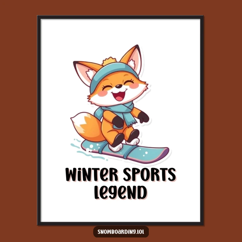 Funny Snowboard Fox Poster: Joyful Wall Art for Action Sports Fans