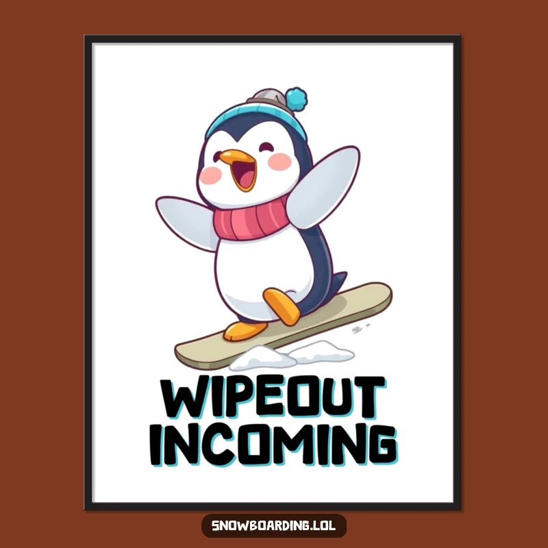 Funny Penguin Snowboarder Poster: Wobbly Trick Art for a Laugh!