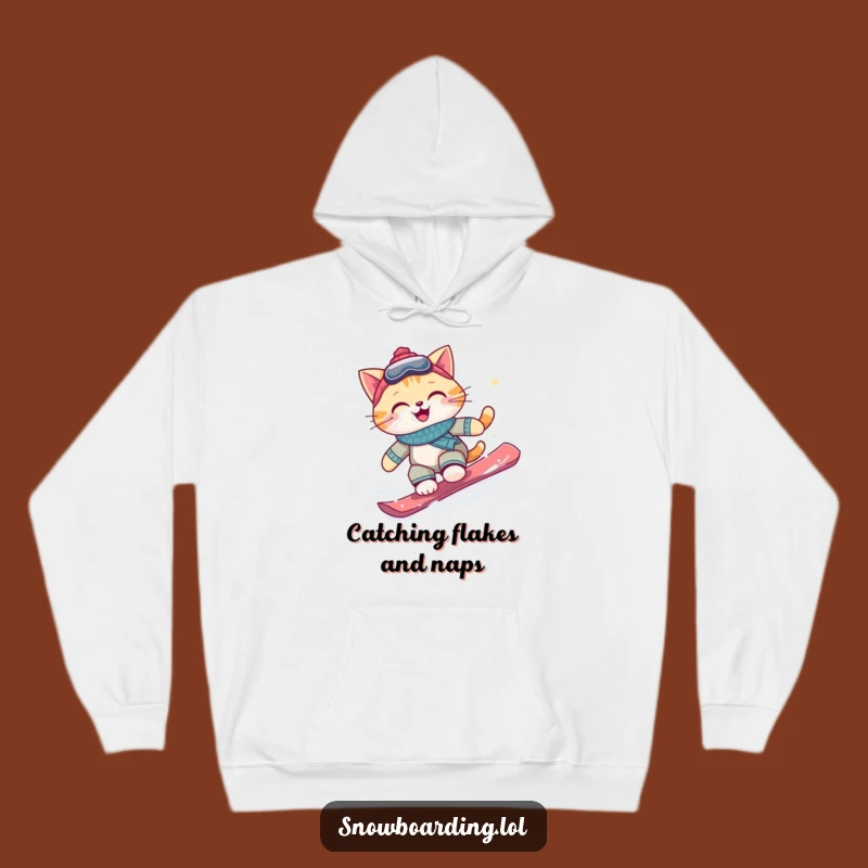 Cozy Funny Snowboarding Cat Hoodie: Warm Gift for Smiling Adventurers