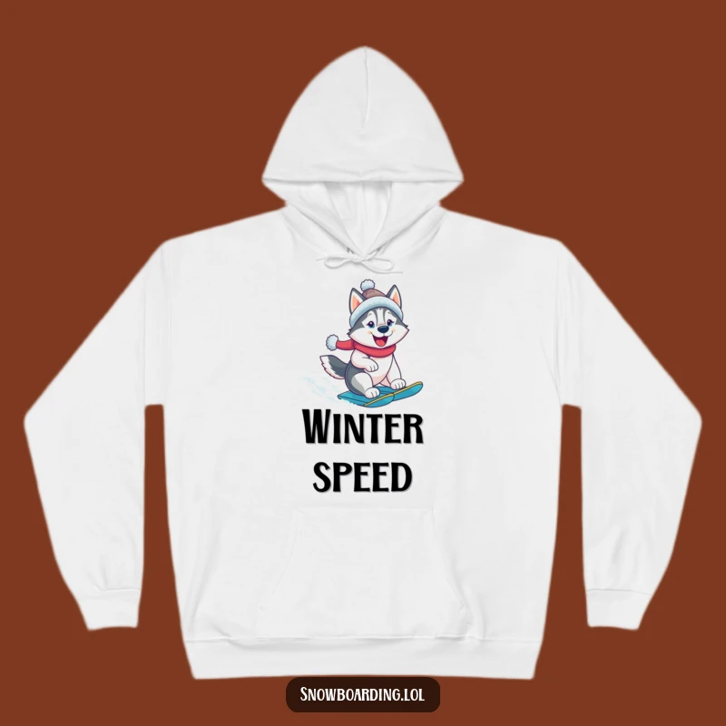 Funny Husky Snowboarder Hoodie: Cheerful Dog, Warm Winter Gear, Extreme Fun Gift
