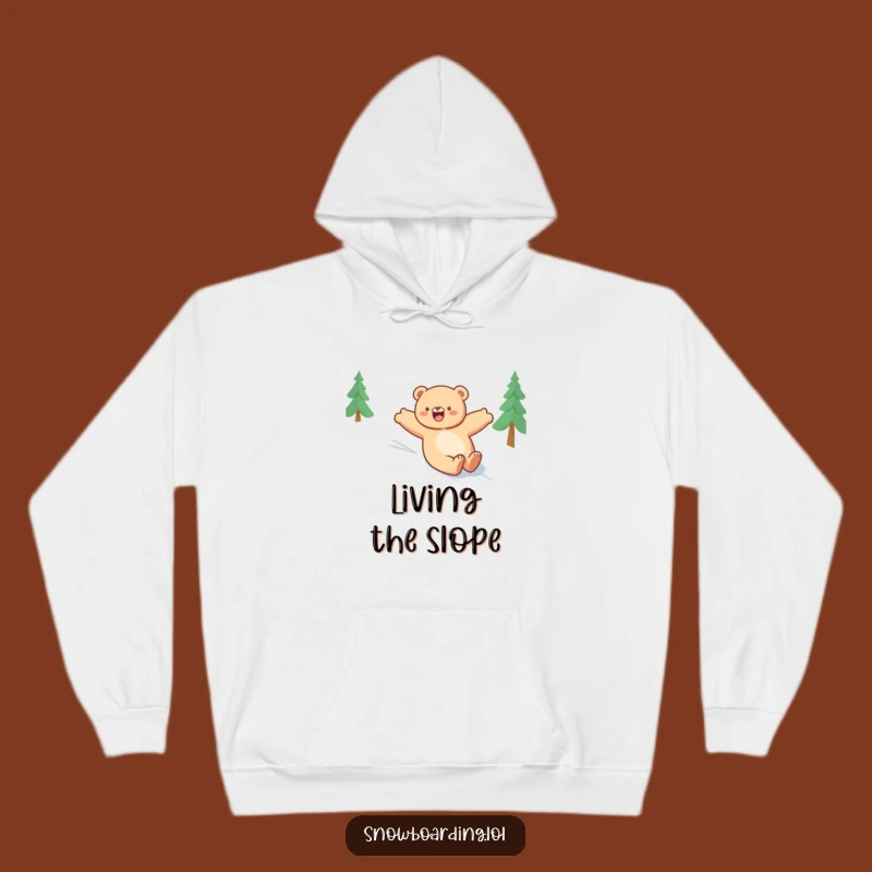 Funny Bear Snowboarding Hoodie, Happy Winter Comfort, Hilarious Cozy Wear