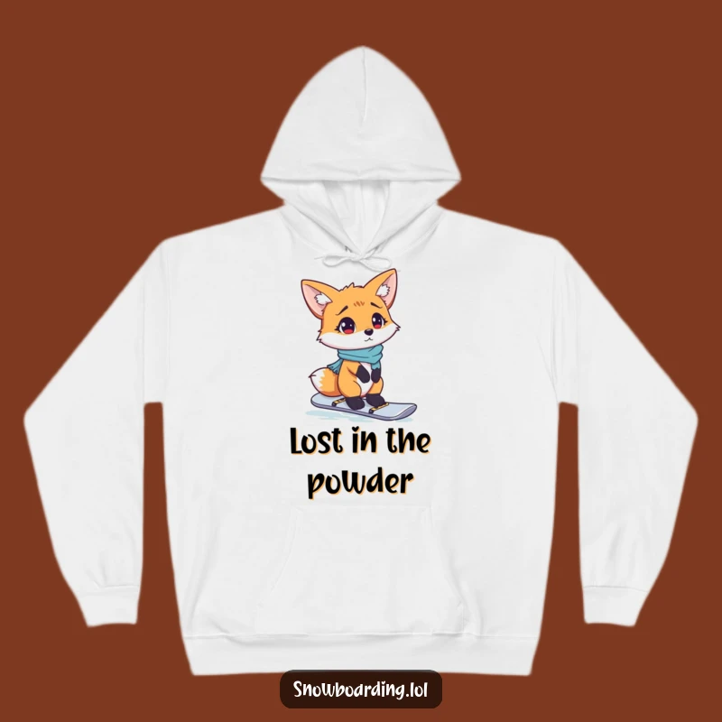 Cozy Funny Fox Hoodie, Confused Snowboarder Design for Ultimate Winter Warmth