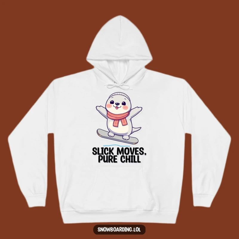 Funny Seal Snowboard Balance Hoodie - Cozy Comfort with Arctic Charm