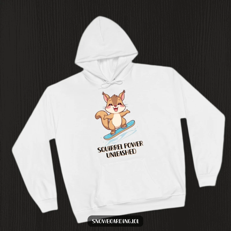 Funny Giggling Squirrel Snowboarder Hoodie: A cozy hoodie featuring a giggling squirrel attempting a jump on a snowboard.